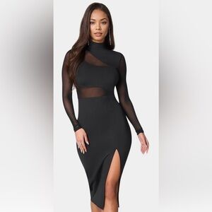 bebe Black Mesh Long Sleeve Dress